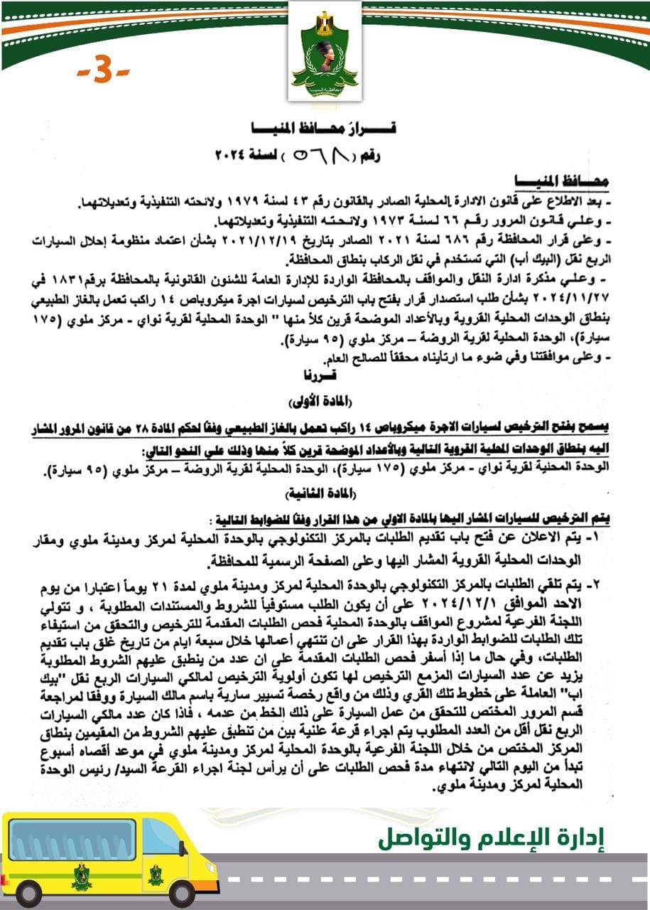 قرار محافظ المنيا