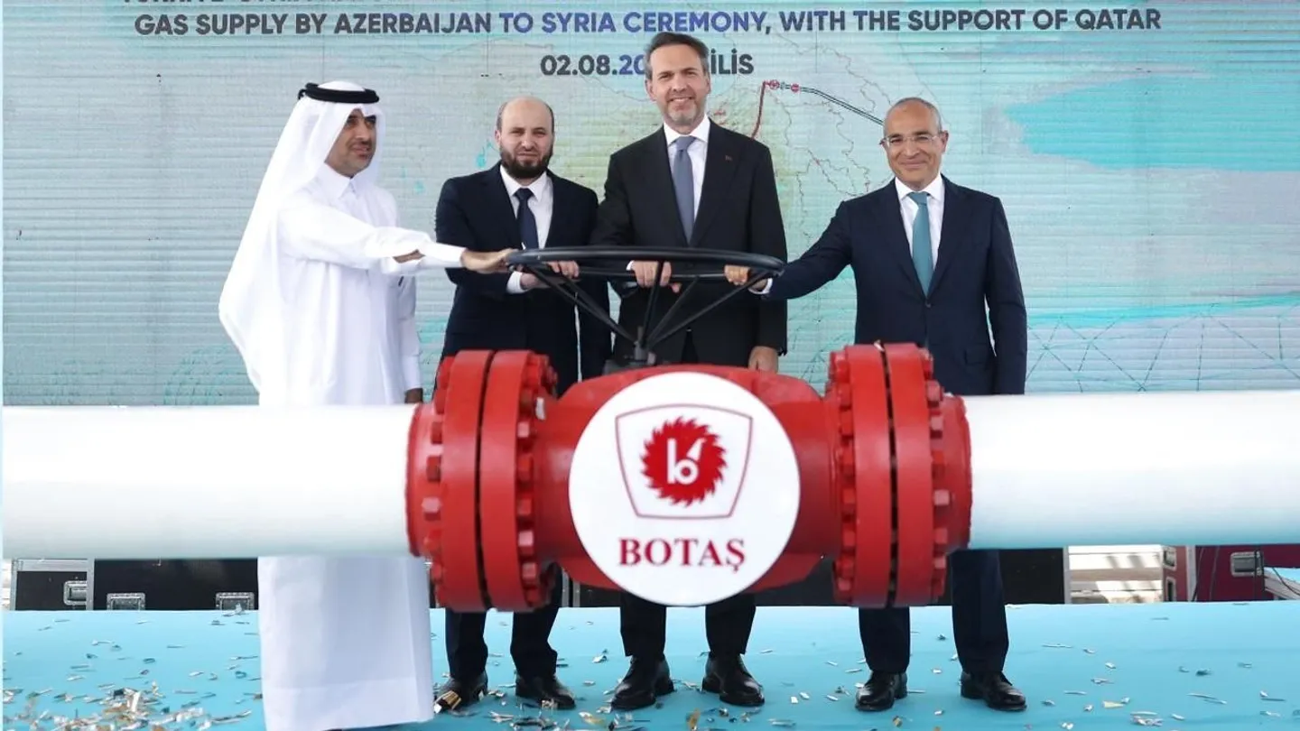 حفل افتتاح خط أنابيب الغاز الطبيعي بحضور وزير الطاقة والموارد الطبيعية التركي ووزير الطاقة السوري ووزير الاقتصاد الأذربيجاني ورئيس صندوق قطر للتنمية