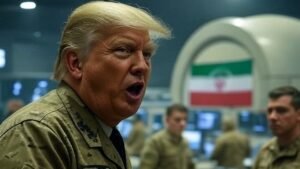 صورة تعبيرة للرئيس الأمريكي دونالد ترامب يراقب برنامج إيران النووي